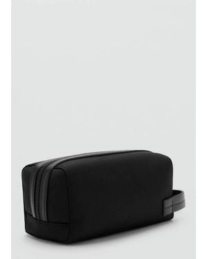Mango Toiletry Bag With Leather Detail - Black