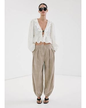 Mango Ruffled Embroidered Blouse - Natural