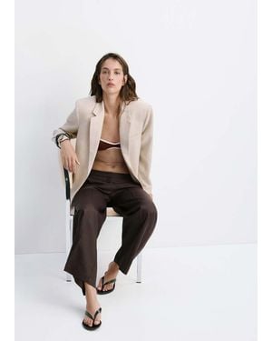 Mango High-Waisted Lyocell Trousers - White