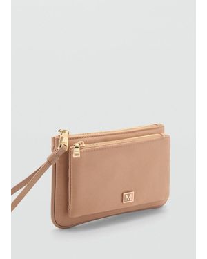 Mango Double-Compartment Coin Purse With Logo - Natural