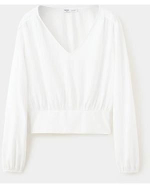 MANGO TEEN Textured Blouse With Puffed Texture - White