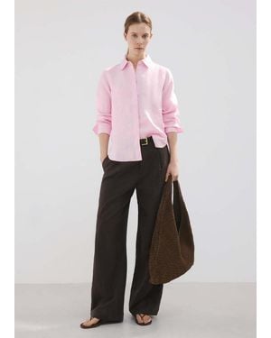Mango Straight Linen Shirt - Pink