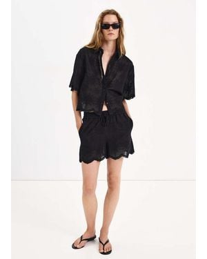 Mango Embroidered Shorts With Bow - Black