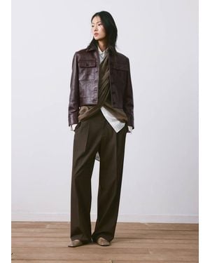 Mango Buttoned Leather Jacket - Brown