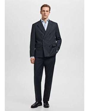 Mango Slim-Fit Giza Cotton Striped Formal Shirt - Blue