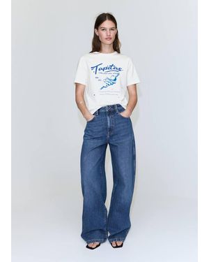 Mango Printed Cotton-Blend T-Shirt - Blue