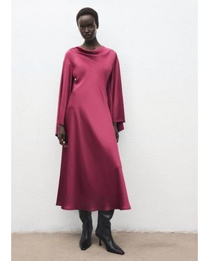 Mango Vestito Satinato Maniche Scampanate Fucsia - Rosa