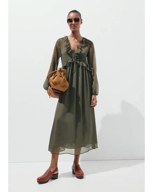 Mango Puffed Sleeves Dress - Green