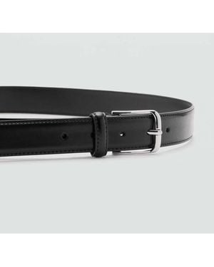 Mango Buckle Leather Belt - Gray
