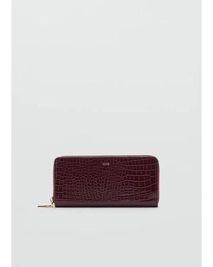 Mango Large Shiny Croc-Effect Wallet - Purple