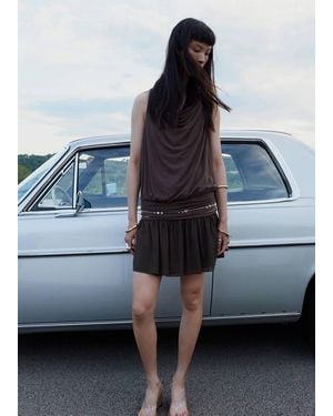 Mango Draped Dress With Ruffle Hem - Grey