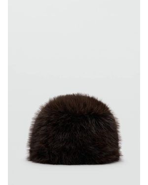 Mango Faux Fur Hat - Black