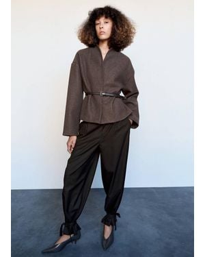 Mango Baggy Pants With Ties - Gray