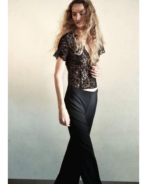 Mango Short-Sleeved Lace Blouse - Black