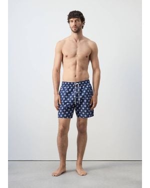 Mango Geometric-Print Swimsuit - Blue