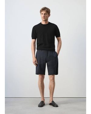Mango Slim-Fit 100% Linen Bermuda Shorts - Blue