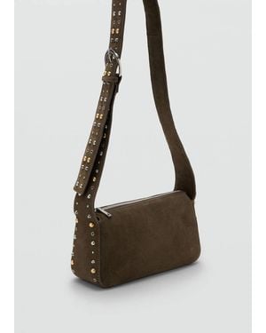 Mango Suede Crossbody Bag With Studs - Green