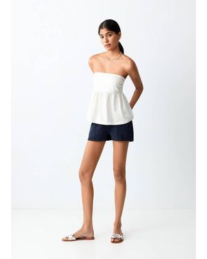 MANGO TEEN Embroidered Strapless Top - White