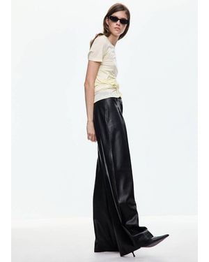 Mango Wide Leg Faux-Leather Trousers - White