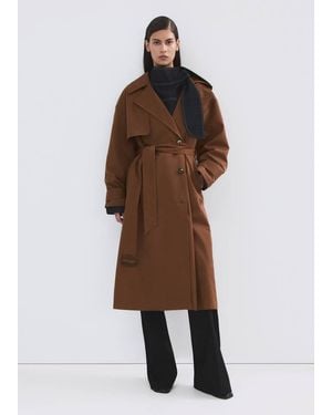 Mango Long Double-Breasted Trench Coat - Brown