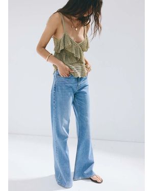 Mango Ruffled Crochet Top - Blue