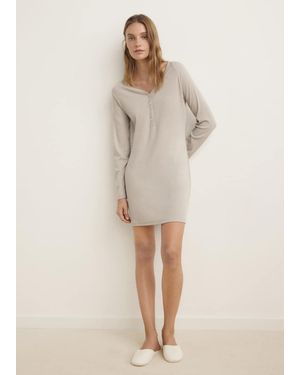 Mango Chemise De Nuit Maille Côtelée Boutons Gris Clair/Pastel - Neutre