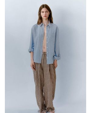 Mango Straight-Leg Gingham Trousers - Blue