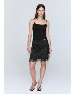 Mango Lace Slip Skirt - Black
