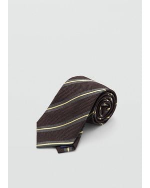 Mango Striped Tie With Combined Patterns - Brown