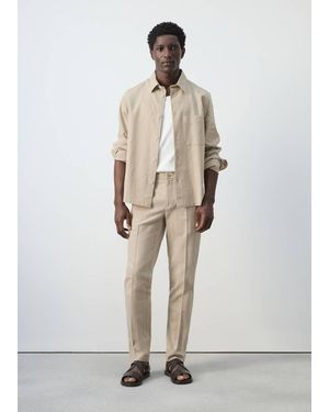 Mango Linen And Cotton Blend Stripe Shirt - Natural