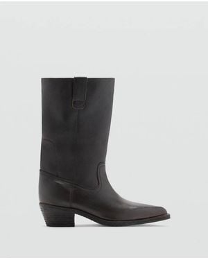 Mango Leather Block-Heel Boots - Black
