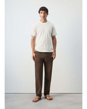 Mango Regular Fit Cotton-Linen Blend T-Shirt - White