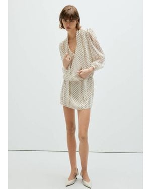 Mango Polka Dot Dress With Foulard Detail - White