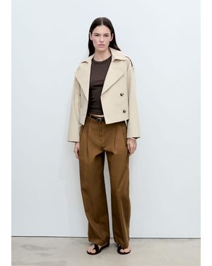 Mango Double-Breasted Cropped Trench Coat - White