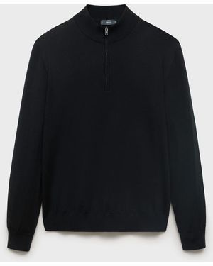 Mango 100% Wool Jumper With Perkins Neck - Blue