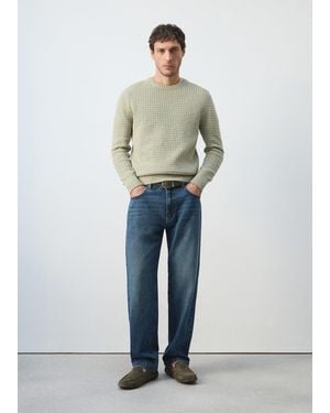 Mango Straight Fit Cotton-Linen Jeans - Blue