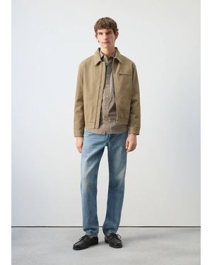 Mango Corduroy Collar Denim Jacket - White