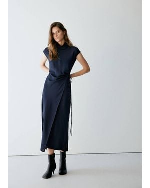 Mango Turtleneck Wrap Dress - Blue