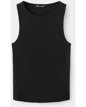 Mango Ribbed Cotton-Blend Top - Black