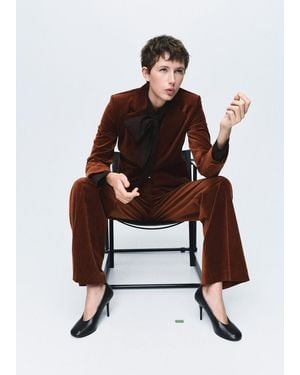 Mango Blazer Costume En Velours Avec Poches Brûlé - Blanc