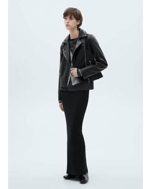 Mango Leather-Effect Biker Jacket - Black