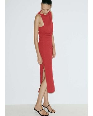 Mango Draped Dress With Side-Slit - Red
