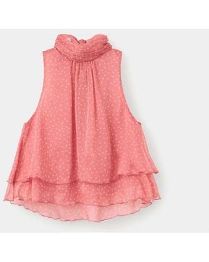 Mango Polka-Dot Blouse With Knot Detail - Pink
