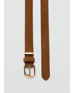 Mango Buckle Leather Belt - Brown