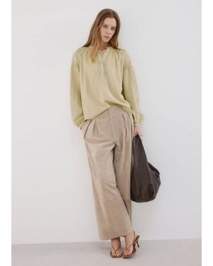 Mango Embroidered Openwork Blouse - Natural