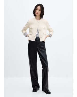 Mango Tweed Jacket With Pockets Ecru - Black