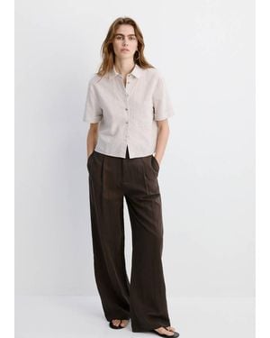 Mango Short Sleeve Striped Shirt - White
