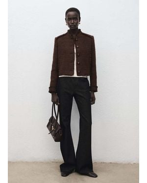 Mango Tweed Jacket With Frayed Ends - Brown