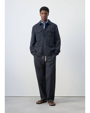 Mango Lyocell Linen Jacket With Pockets - Blue