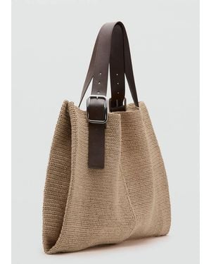 Mango Natural Fiber Shopper Bag With Buckle Detail
